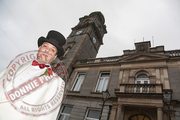 Gay Rights Campaigners protesting outside Enniskillen Townhall in favour of Single Sex Marriage.