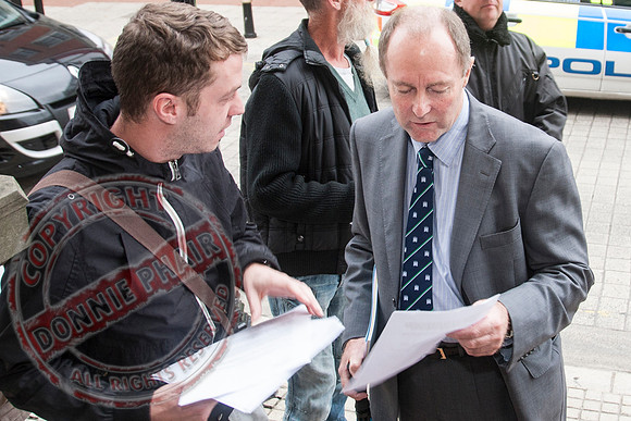 Gay Rights Campaigners protesting outside Enniskillen Townhall in favour of Single Sex Marriage.