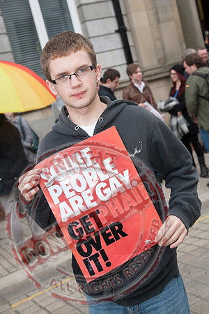 Gay Rights Campaigners protesting outside Enniskillen Townhall in favour of Single Sex Marriage.