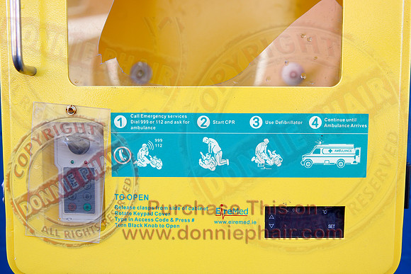 Broken defibrillator case in lisnaskea.
