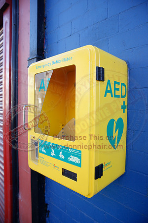 Broken defibrillator case in lisnaskea.