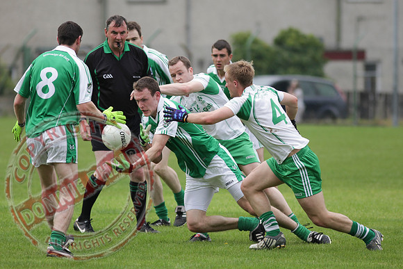 St. Joseph's Ederney V Roslea Shamrocks in Senior Men GAA League Football.