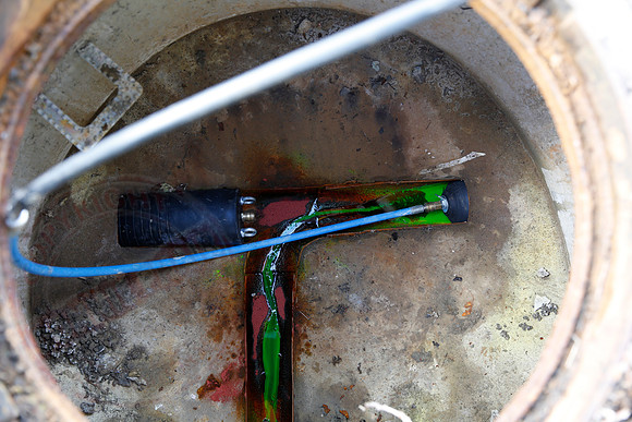 Footage and photos of NI Water completing a Dye Test on Sewer Manhole on 10/05/18.
