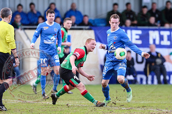Ballinamallard United (0) V Glentoran (3) in IFA Premiership.