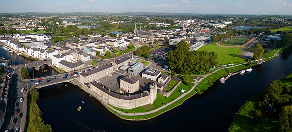 Aerial of Enniskillen Castle with the River Erne and Enniskillen Town