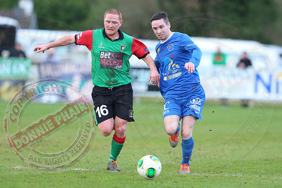 Ballinamallard United (0) V Glentoran (3) in IFA Premiership.