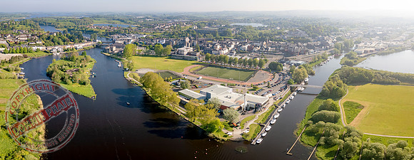 Aerial views of The River Erne around Enniskillen Town